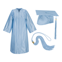 Light-Blue Cap Gown and Tassel Shiny Finish